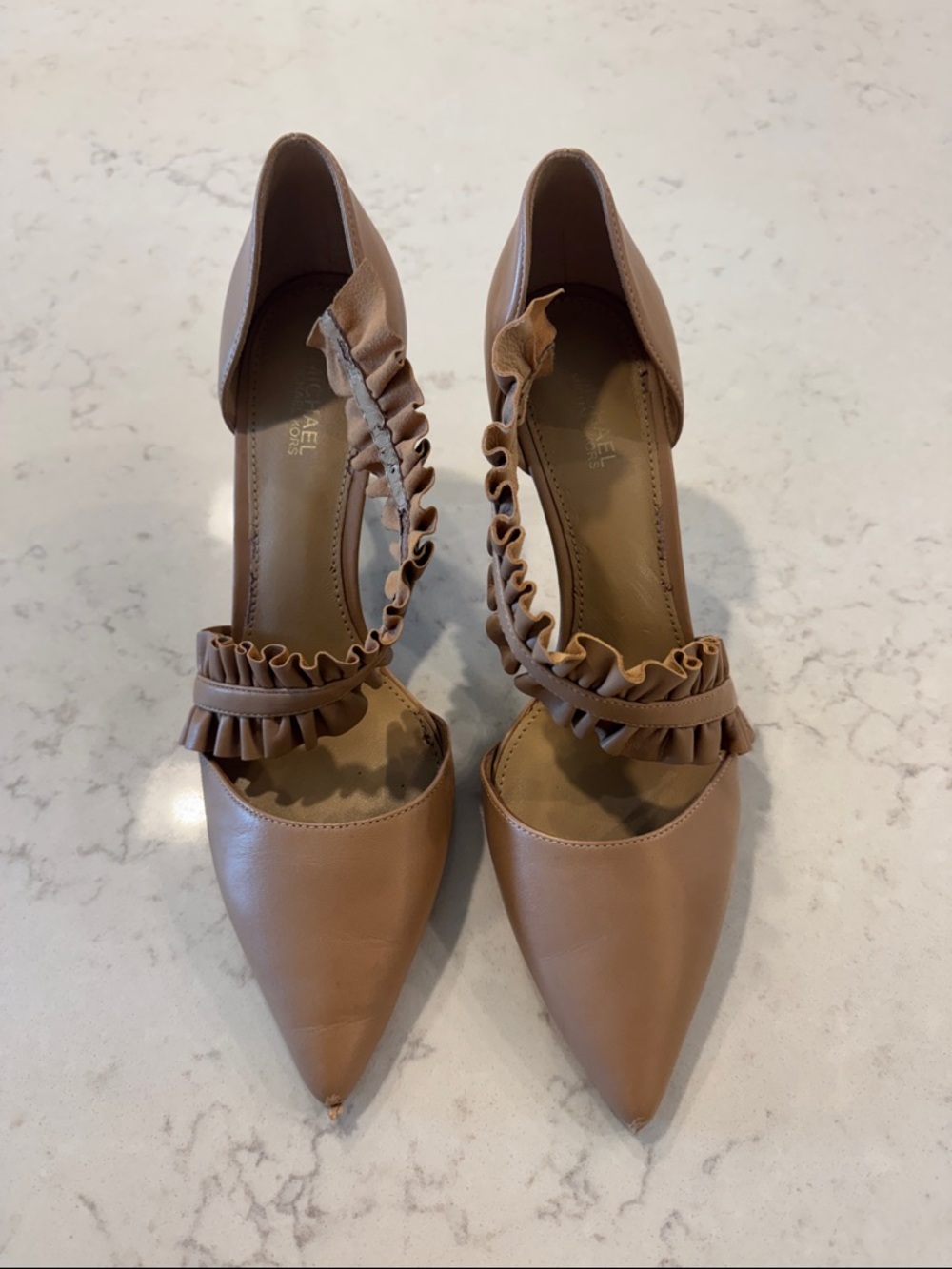 Michael Kors nude ruffled strap pointed-toe pum